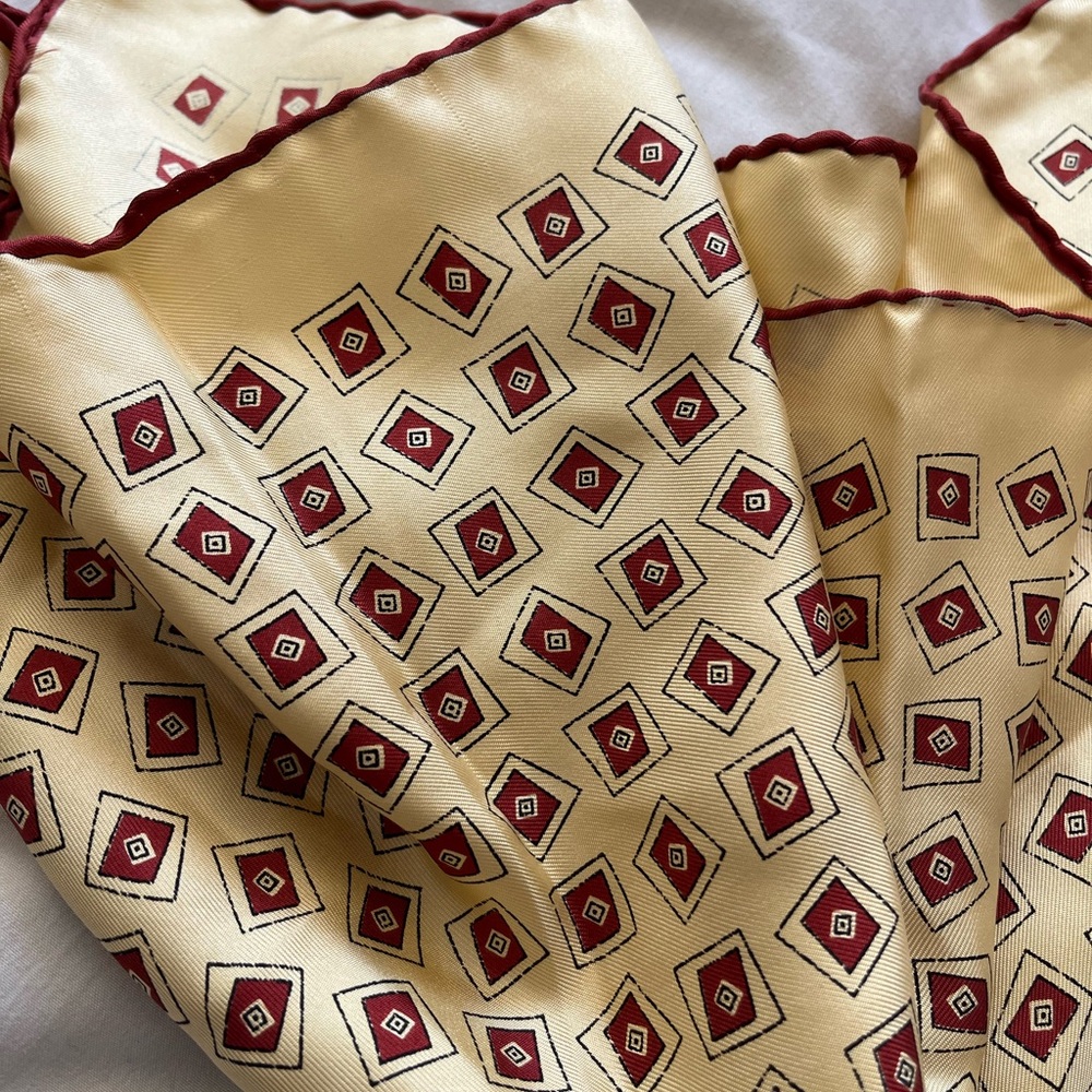 Geometric Patterned Scarf in Gold and Red